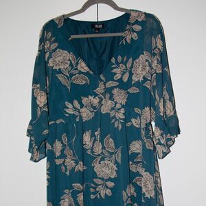 a.n.a. Teal Blue & Beige Floral Midi Dress L